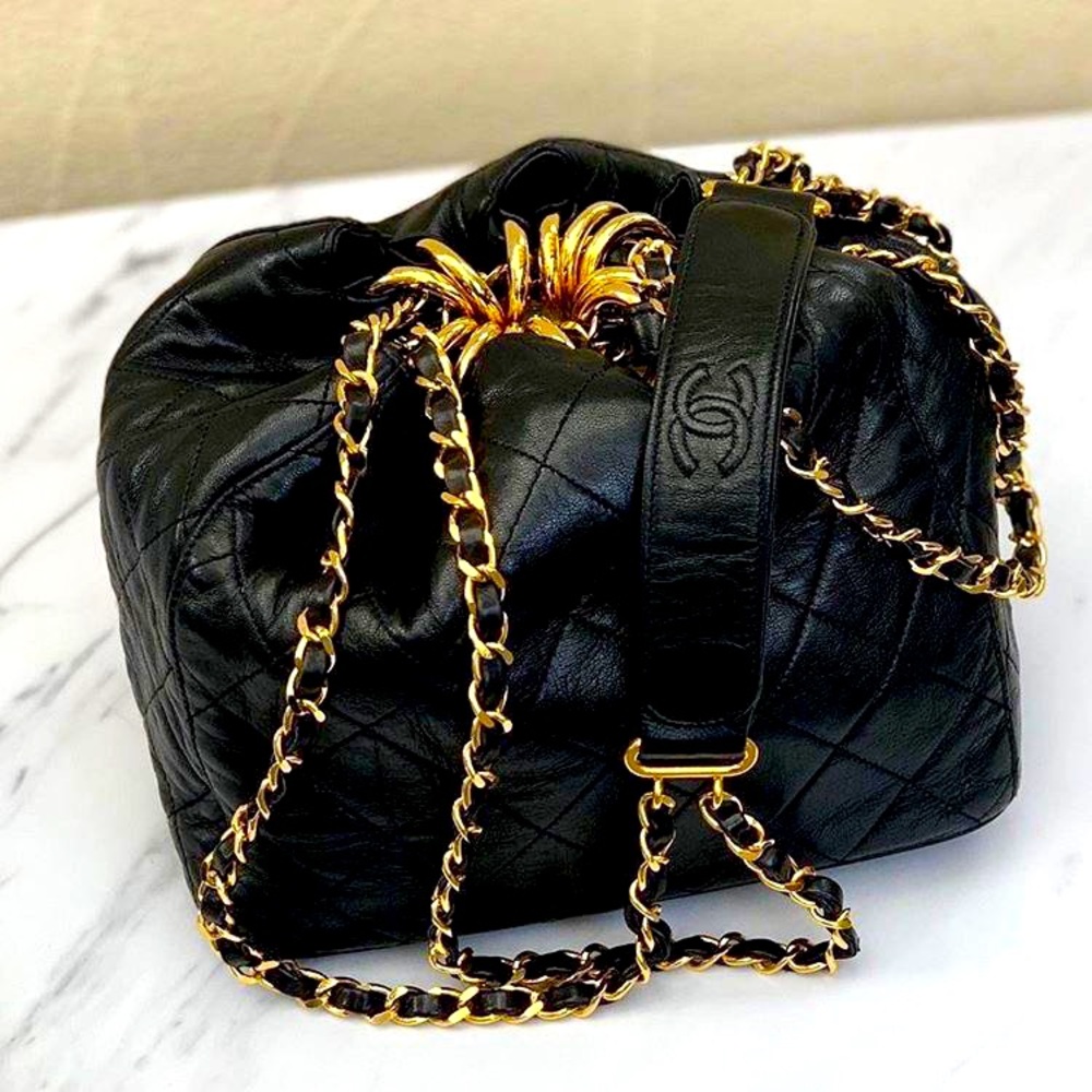 Chanel Vintage 90s Drawstring Lambskin Bucket Bag